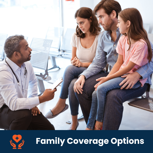 A family discussing health coverage options.